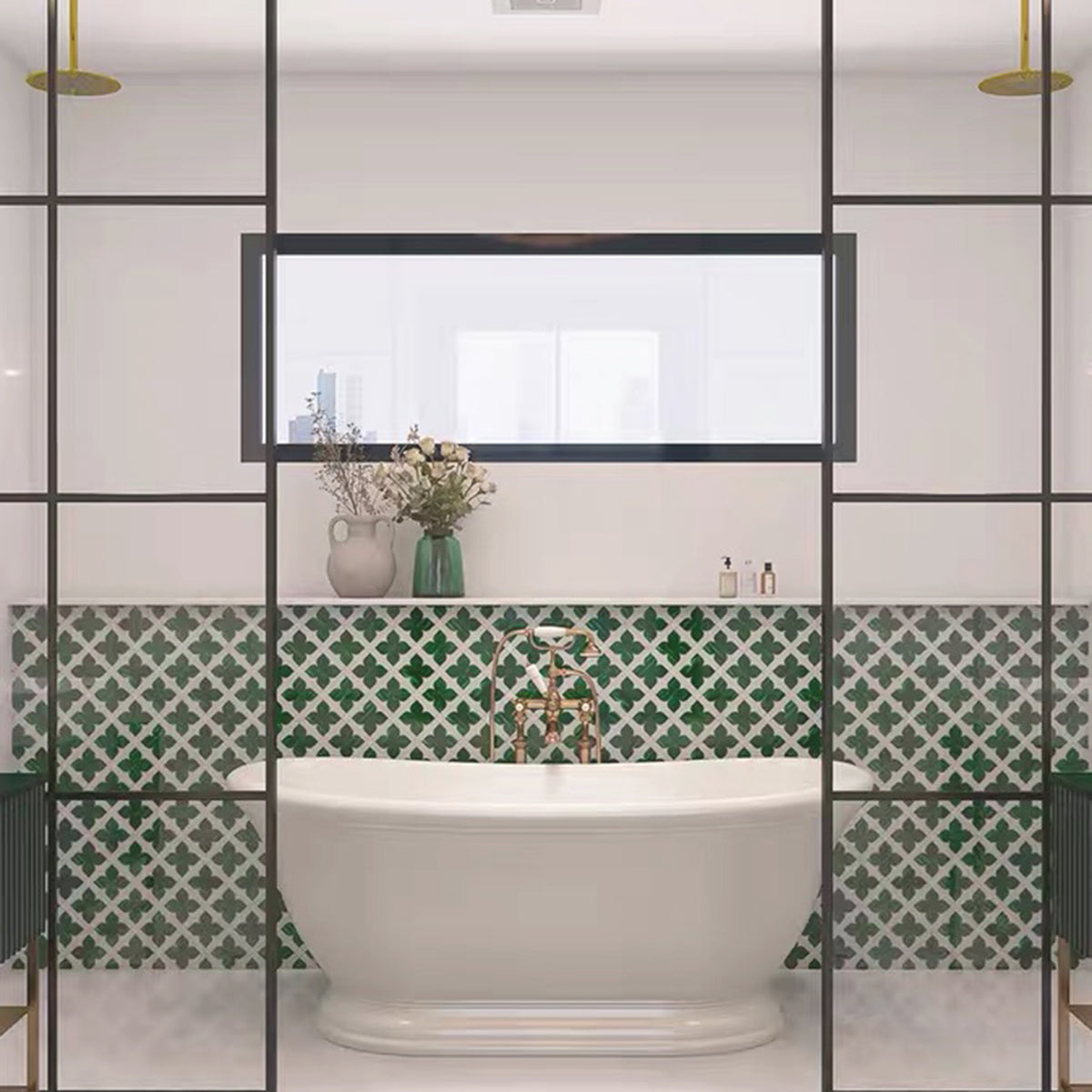 Green White Marble Mosaic Bathroom Floor and Wall Tile FCMST063 我的商店