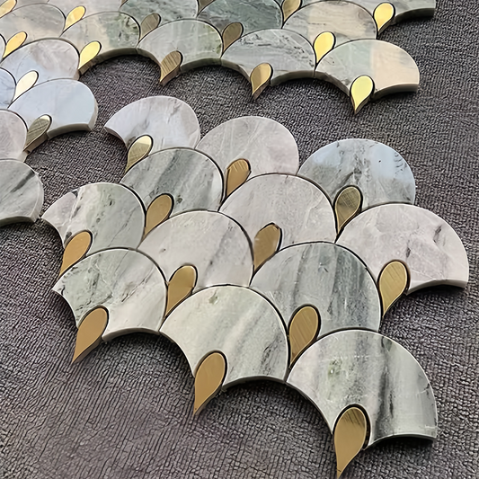 Natural turquoise marble and Gold stainless steel tiles mosaic for walls in kitchens, bathrooms, and living rooms MST082 FOC Tile