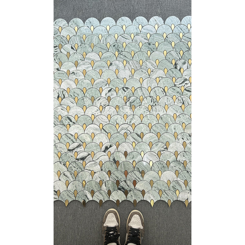 Natural turquoise marble and Gold stainless steel tiles mosaic for walls in kitchens, bathrooms, and living rooms MST082 FOC Tile