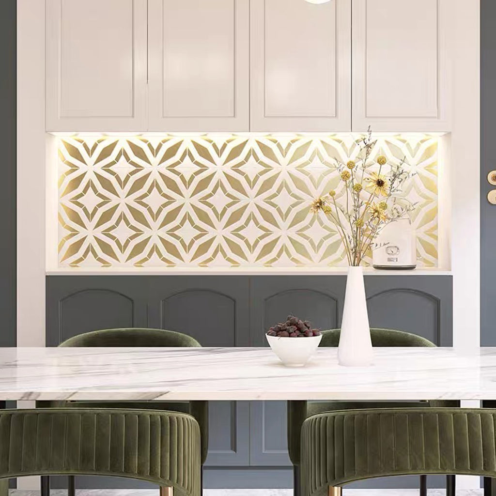 White marble-edged metal mosaic backsplash tiles for bathroom and kitchen FC MST021