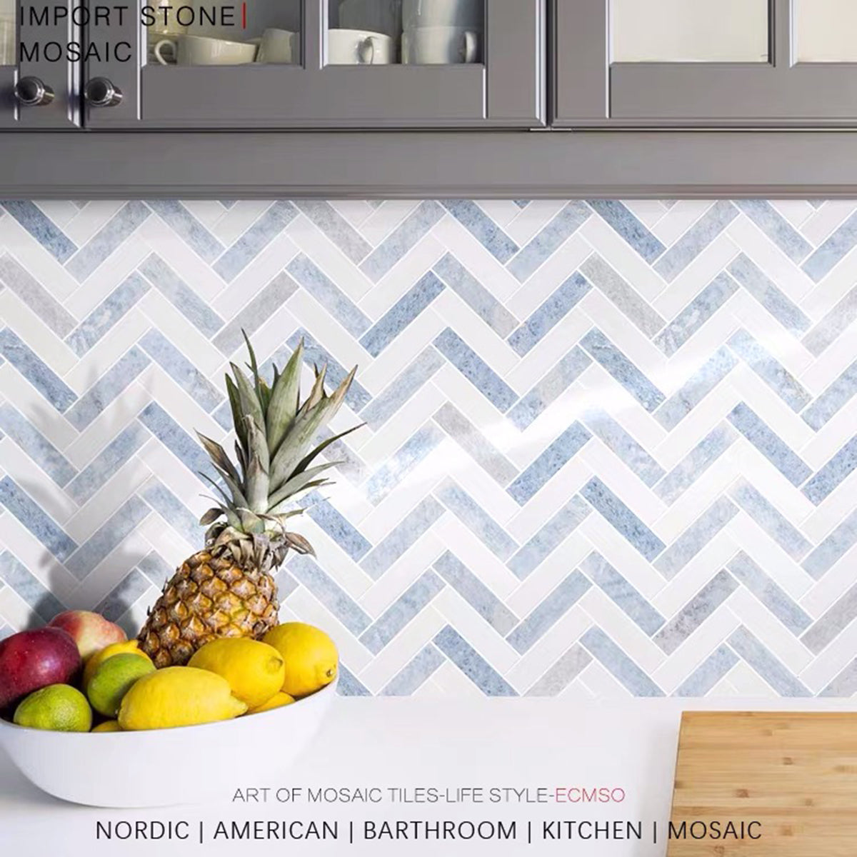 Blue White Subway Marble Mosaic FCSMT019