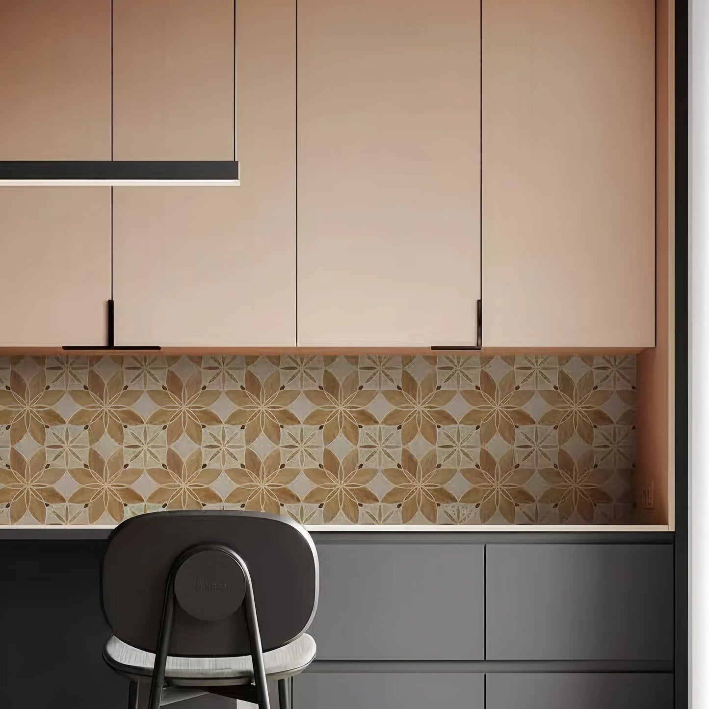 Golden amber waterjet glass mosaic flower pattern for upscale hotel lobby wall or master bathroom shower accent - Foctile Mosaic