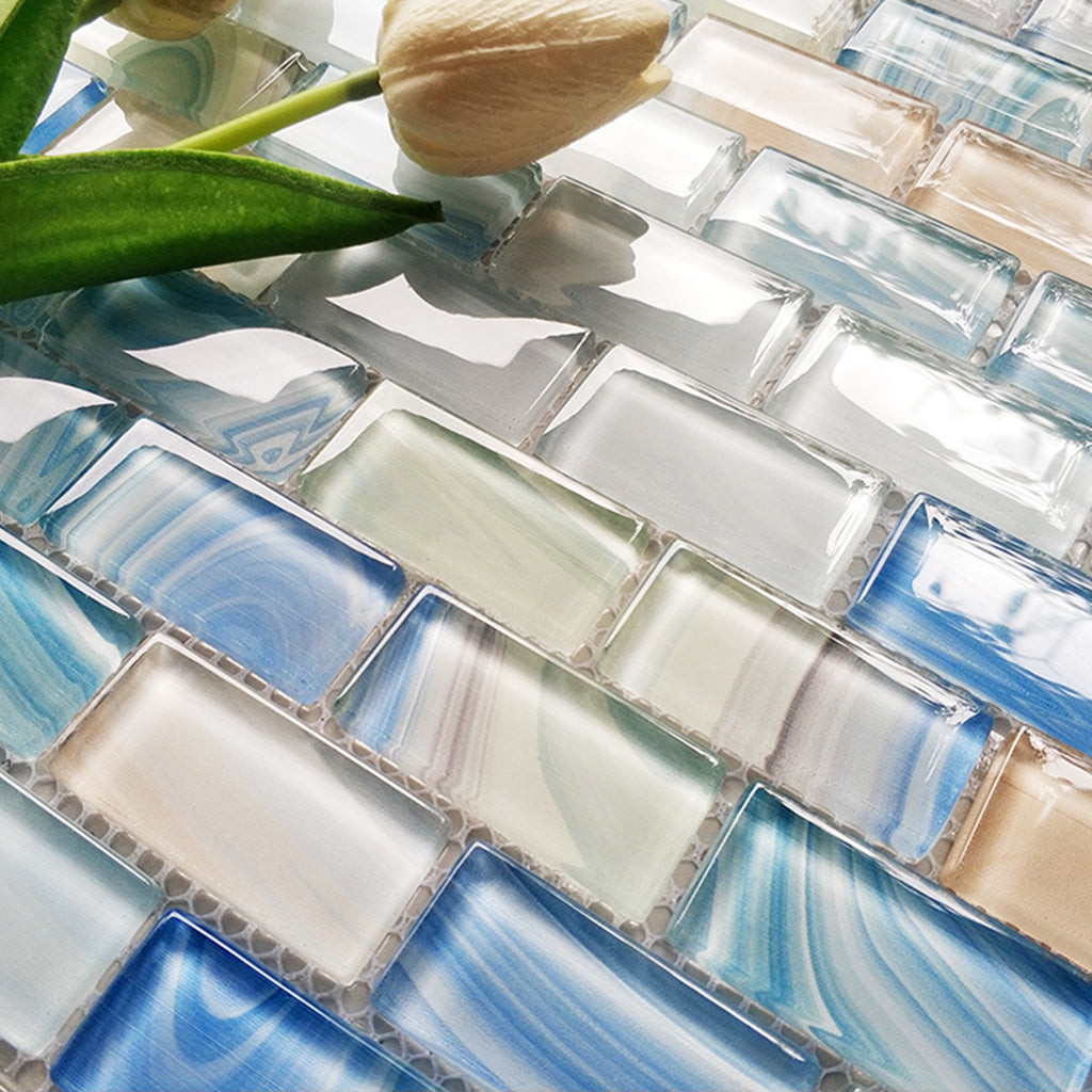 Blue Subway Glass Mosaic Tiles For Pool and Bathroom - Luxury Outdoor Tile Design FCCGT038