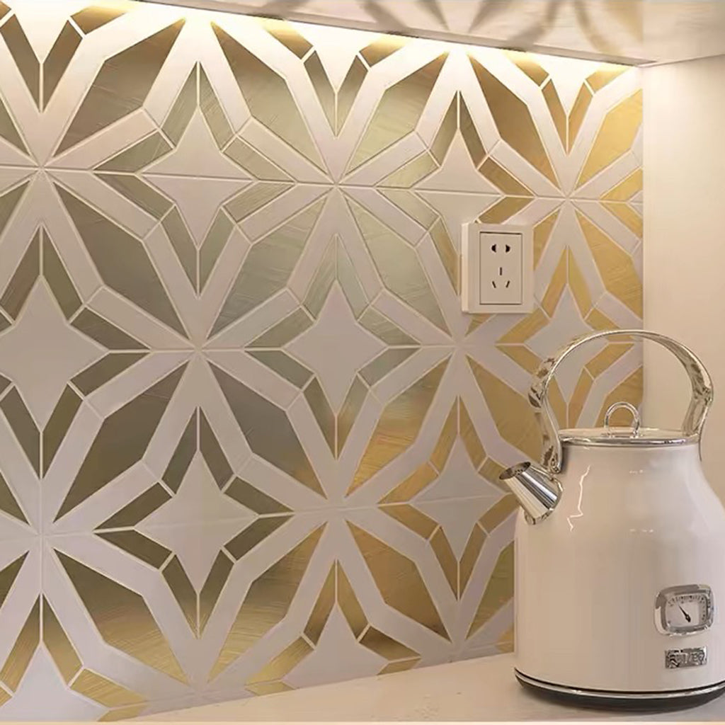White marble-edged metal mosaic backsplash tiles for bathroom and kitchen FC MST021