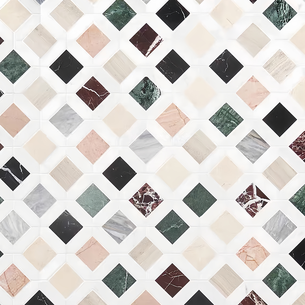 Modern retro style multi-color marble mosaic tile for high-end bathroom flooring and boutique hotel interior decoration - Foctile