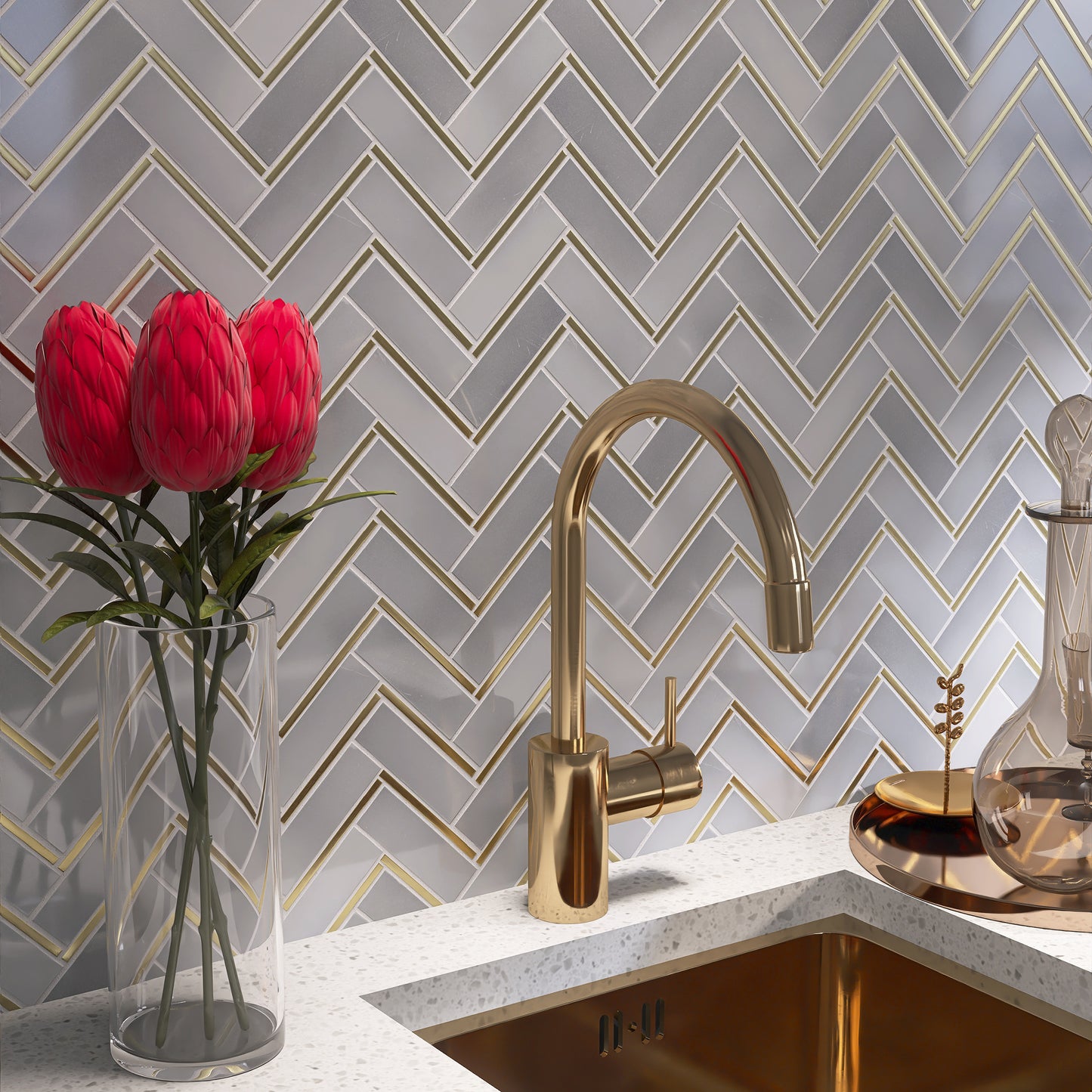 Gold Accent Gray Subway Marble Mosaic FCSMT49