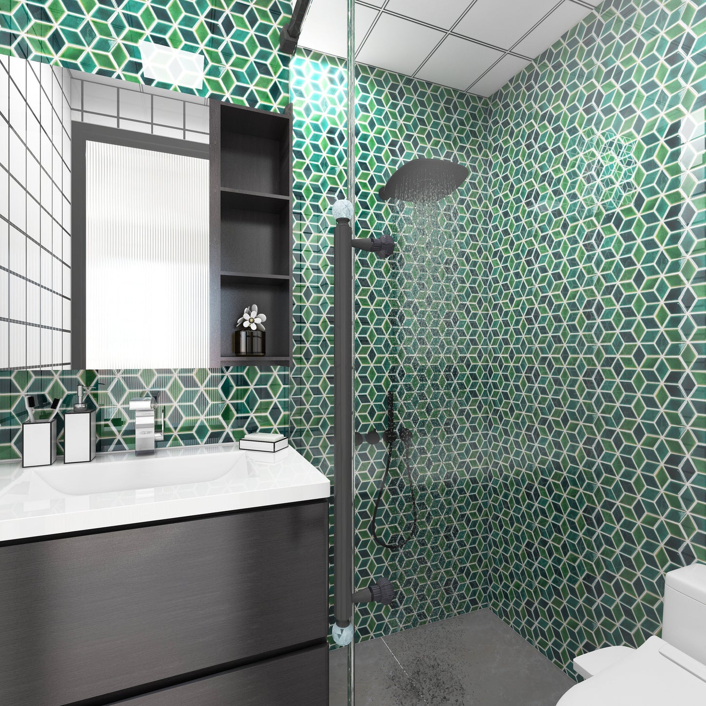 Diamond Backsplash Green Porcelain Tile FCCPT39 我的商店