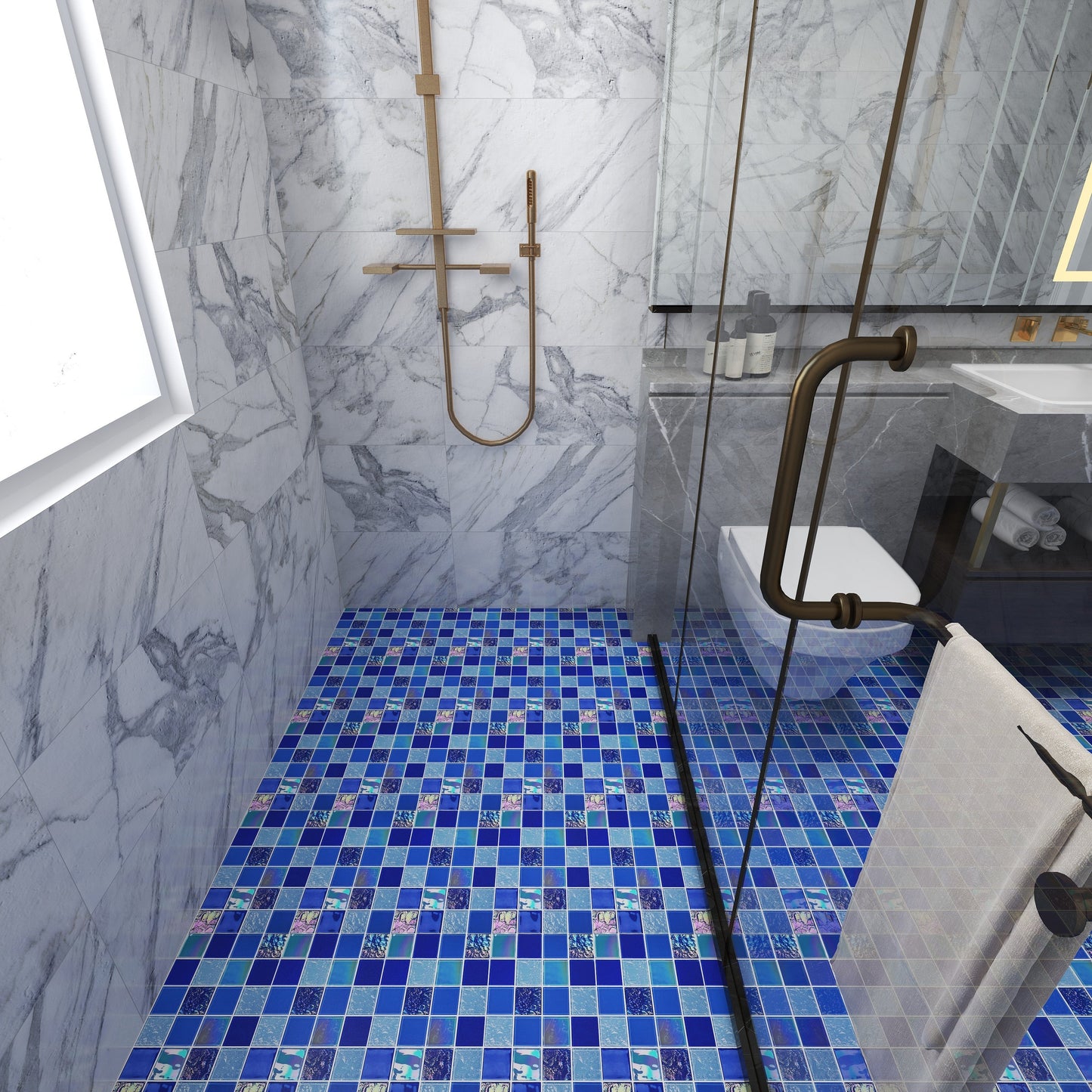 Blue Rainbow Glass Square Pool Mosaic Tiles - Luxury Outdoor Tile Design FCPGT21 我的商店