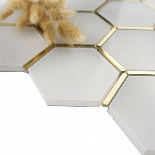 Gold Accent Gray Hexagon Marble Mosaic Tiles FCSMT44 我的商店