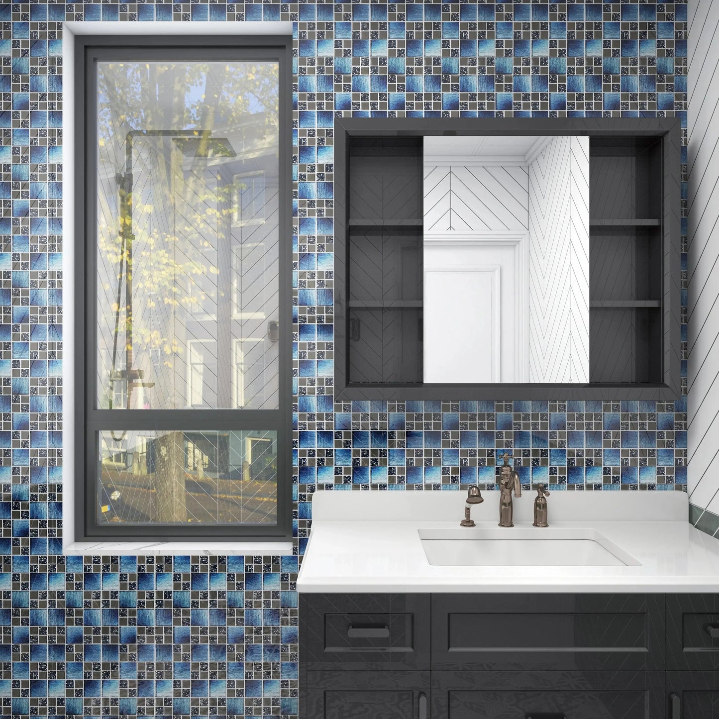 Metal Square Blue Glass Tile Backsplash For Kitchen and Bathroom FCMGT05 我的商店