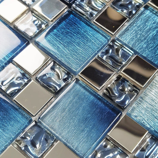 Metal Square Blue Glass Tile Backsplash For Kitchen and Bathroom FCMGT05 我的商店