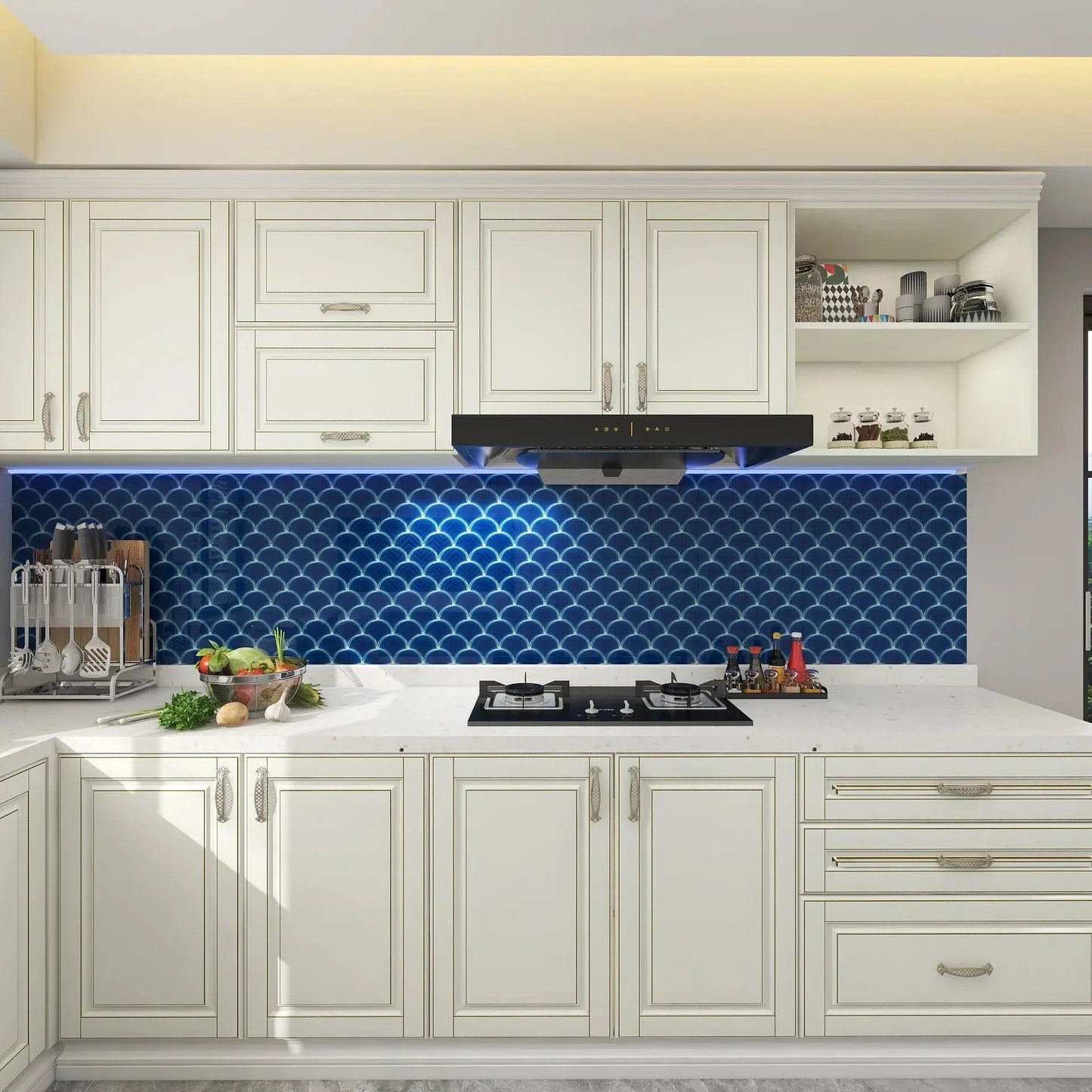 Cobalt Blue Tile Backsplash Fish Scale Crackle Porcelain Mosaic 我的商店
