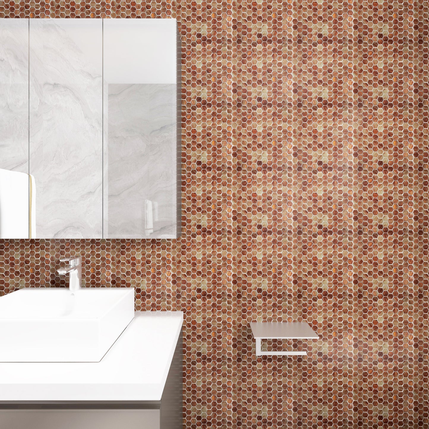Orange Glass Mosaic Backsplash Hexagon Tile 我的商店