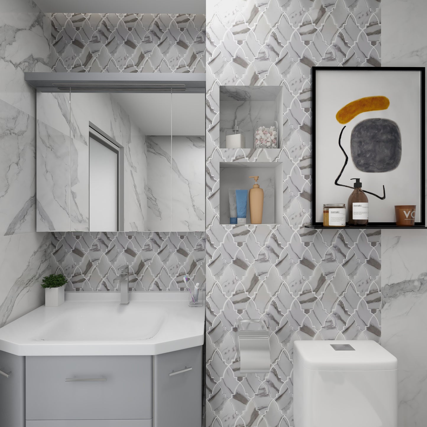 Arrow Bianco Carrara Porcelain Tile For Kitchen and Bathroom FCCPT061