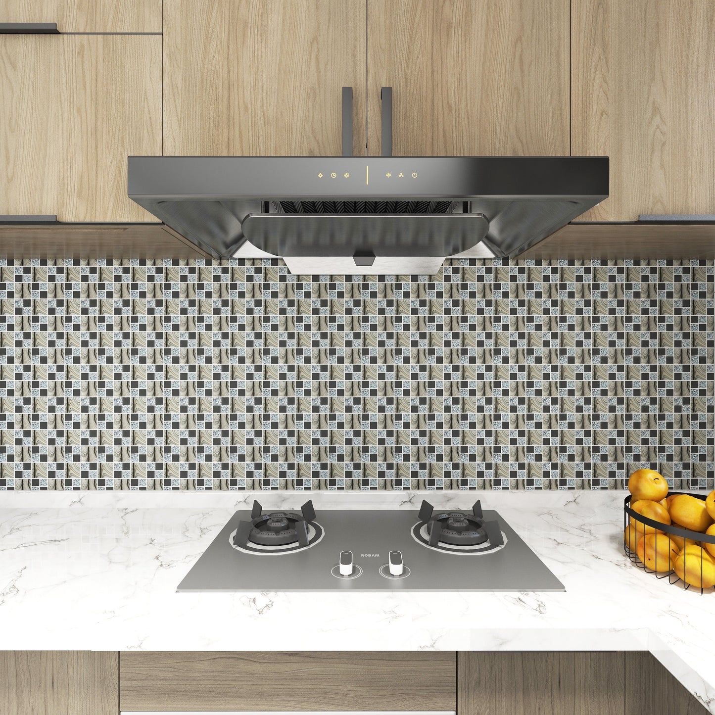 Glacier Glass Backsplash Tile with Beige Mosaic for Bathroom and Kitchen 我的商店
