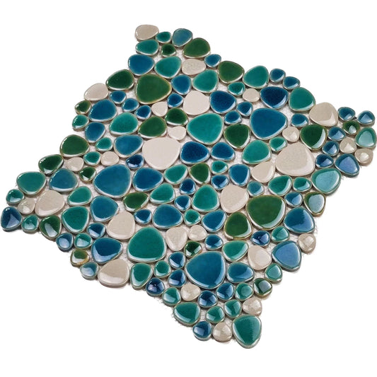 White Green Pebble Mosaic Tile For Bathroom and Pool FCCPT313 我的商店