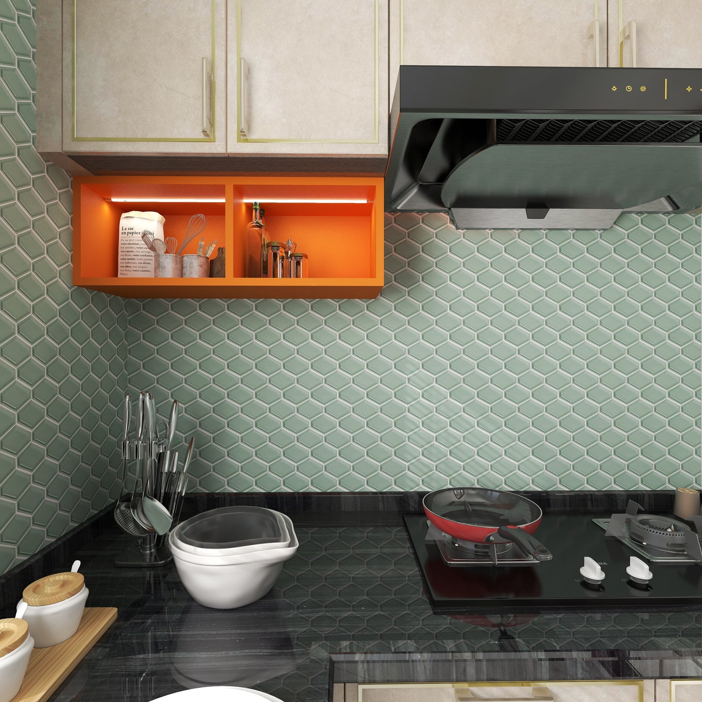 Sage Green Hexagon Tile Porcelain Mosaic 我的商店