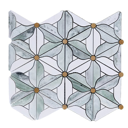 Green and Carrara White natural marble tiles are suitable for walls, floors, and shower walls in kitchens, bathrooms, and living rooms MST081