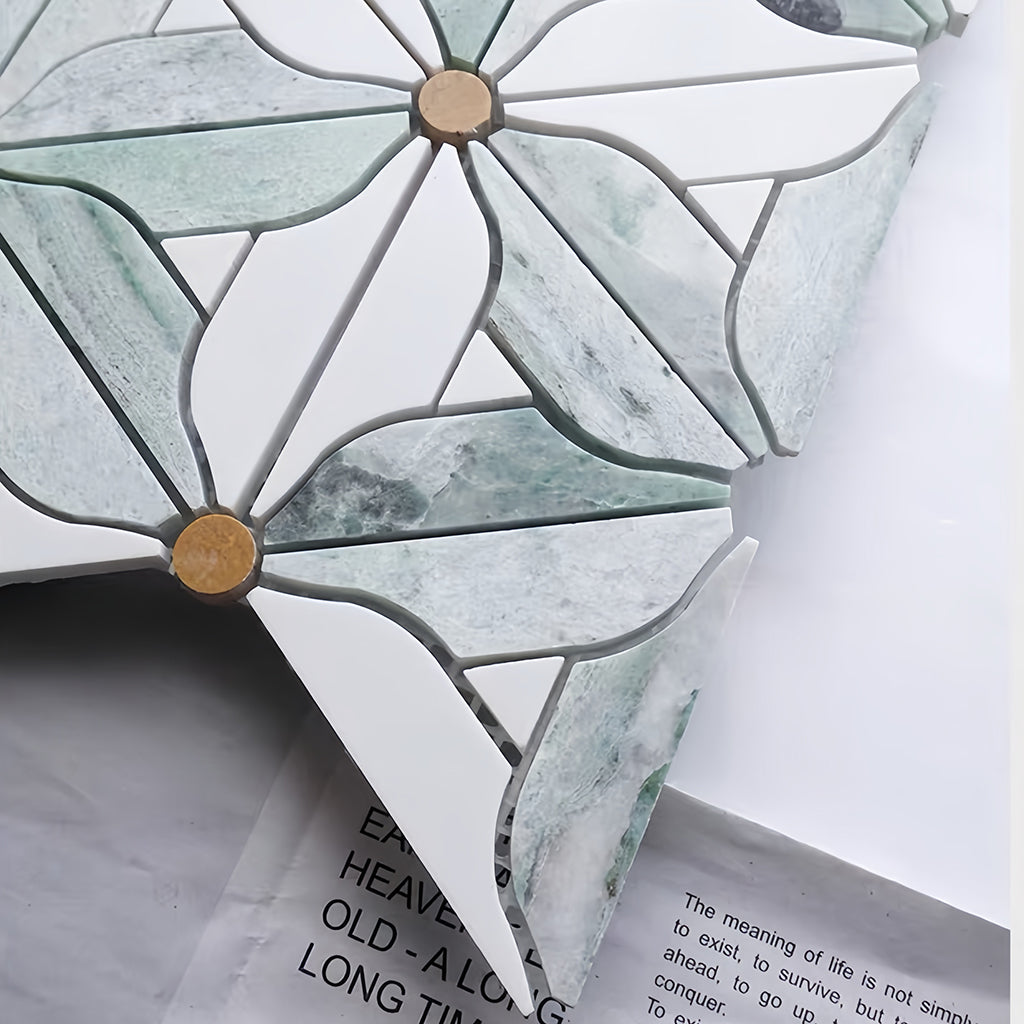 Green and Carrara White hexagonal natural marble tiles are suitable for walls, floors, and shower walls in kitchens, bathrooms, and living rooms MST081