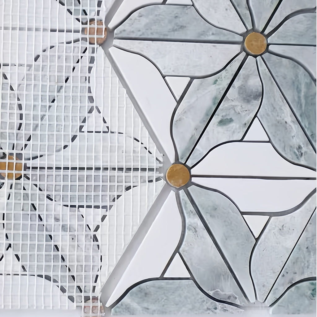 Green and Carrara White hexagonal natural marble tiles are suitable for walls, floors, and shower walls in kitchens, bathrooms, and living rooms MST081