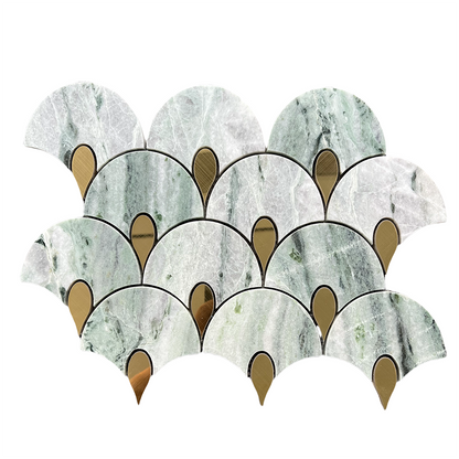 Natural turquoise marble and Gold stainless steel tiles mosaic for walls in kitchens, bathrooms, and living rooms MST082