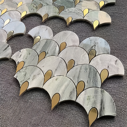 Natural turquoise marble and Gold stainless steel tiles mosaic for walls in kitchens, bathrooms, and living rooms MST082