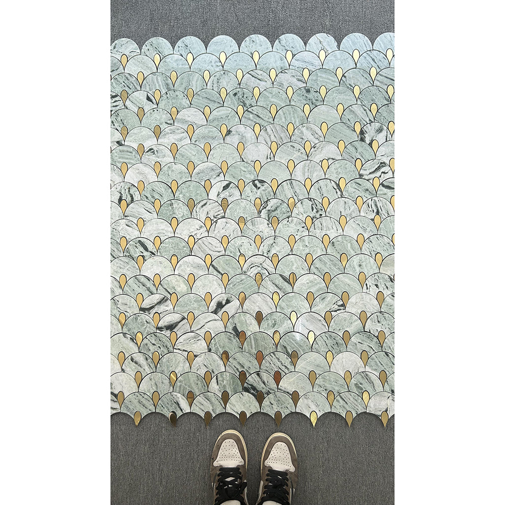 Natural turquoise marble and Gold stainless steel tiles mosaic for walls in kitchens, bathrooms, and living rooms MST082