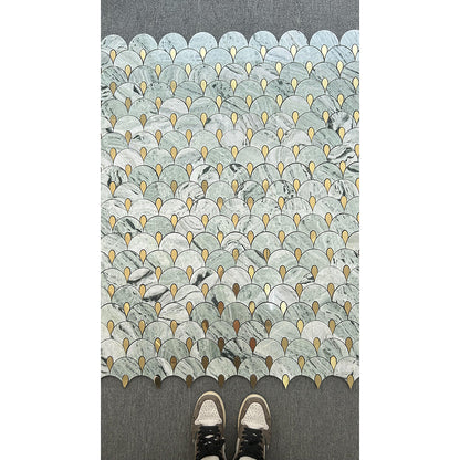 Natural turquoise marble and Gold stainless steel tiles mosaic for walls in kitchens, bathrooms, and living rooms MST082