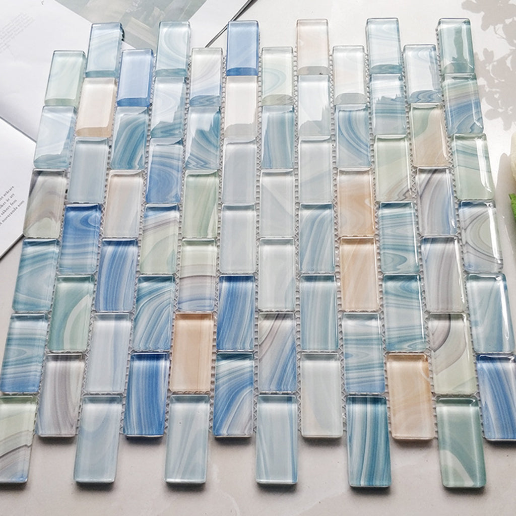 Blue Subway Glass  Mosaic Tiles For Pool and Bathroom - Luxury Outdoor Tile Design FCCGT038