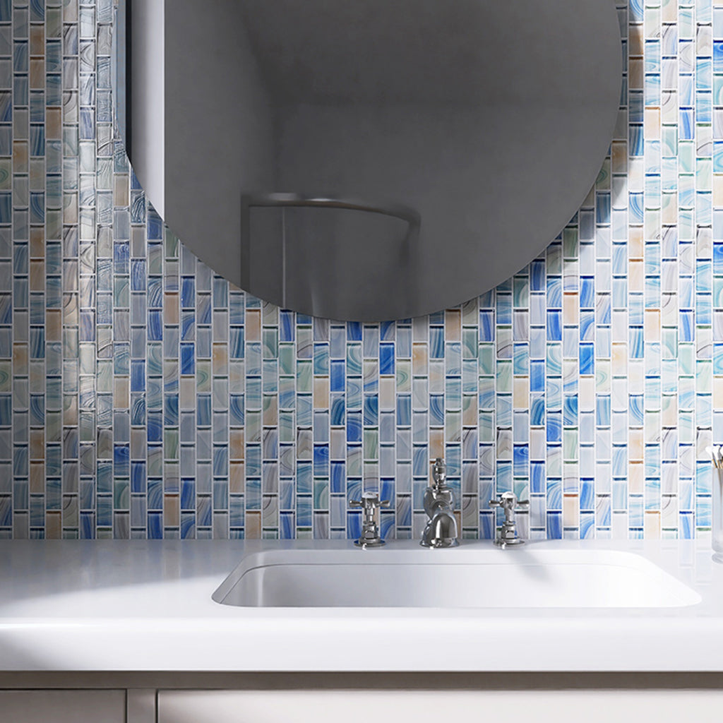 Blue Subway Glass  Mosaic Tiles For Pool and Bathroom - Luxury Outdoor Tile Design FCCGT038