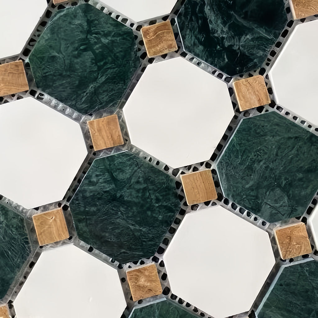 Dark Green White Hexagon Marble Mosaic Tile  Moisture & Slip Resistant for Bathroom Kitchen Pool MST031