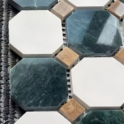 Dark Green White Hexagon Marble Mosaic Tile  Moisture & Slip Resistant for Bathroom Kitchen Pool MST031
