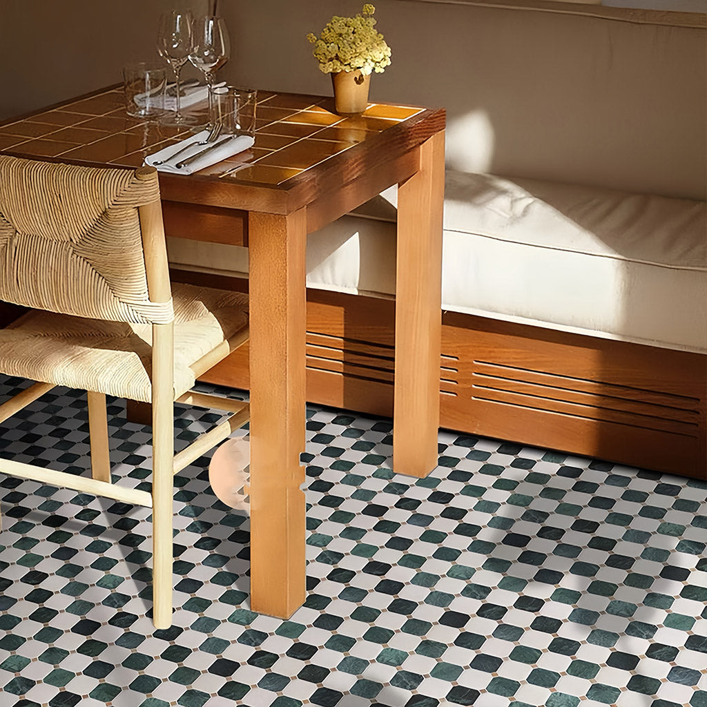 Dark Green White Hexagon Marble Mosaic Tile  Moisture & Slip Resistant for Bathroom Kitchen Pool MST031