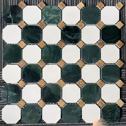 Dark Green White Hexagon Marble Mosaic Tile  Moisture & Slip Resistant for Bathroom Kitchen Pool MST031