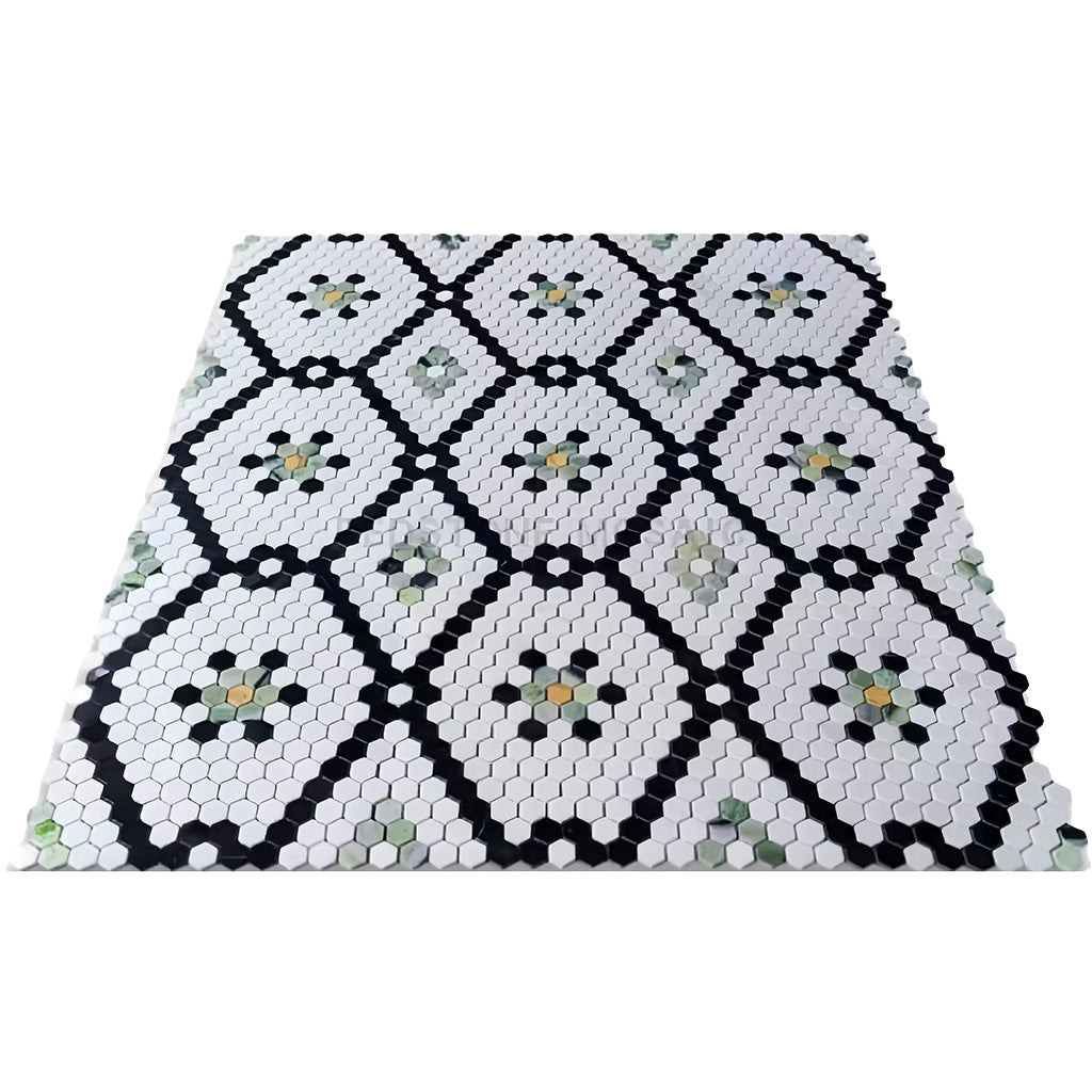 Greek Thassos White Marble Vintage Mosaic Tile - Wall & Floor for Kitchen/Bathroom/Foyer  MST034