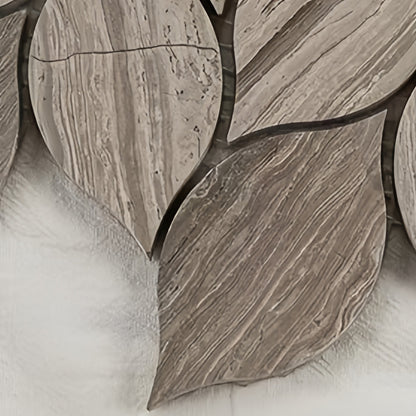 Petal pattern stone mosaic tile featuring organic leaf shapes in silver-grey travertine marble for modern interior wall decoration - Foctile Brand