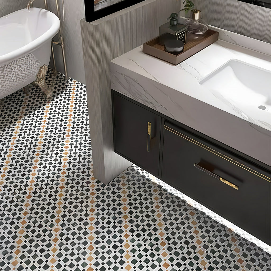 Modern geometric natural stone mosaic wall tile for high-end interior design and spa shower flooring - Foctile Mosaic