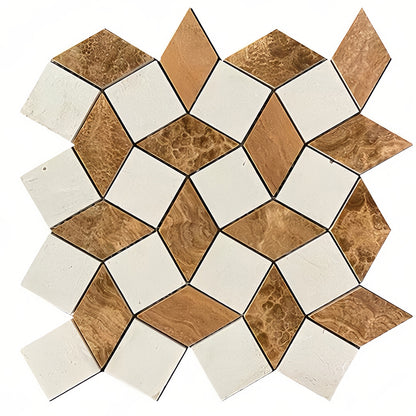 Intricate and tactile marble mosaic with natural veining in honey gold and white for bespoke wall decor.FOCTILE