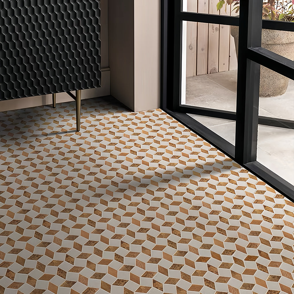 Artistic and eye-catching marble mosaic wall cladding in dynamic patterns, perfect for commercial cafe bars. MST038 FOCTILE