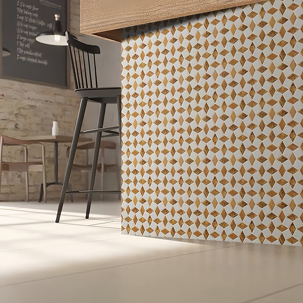 Artistic and eye-catching marble mosaic wall cladding in dynamic patterns, perfect for commercial cafe bars. MST038 FOCTILE