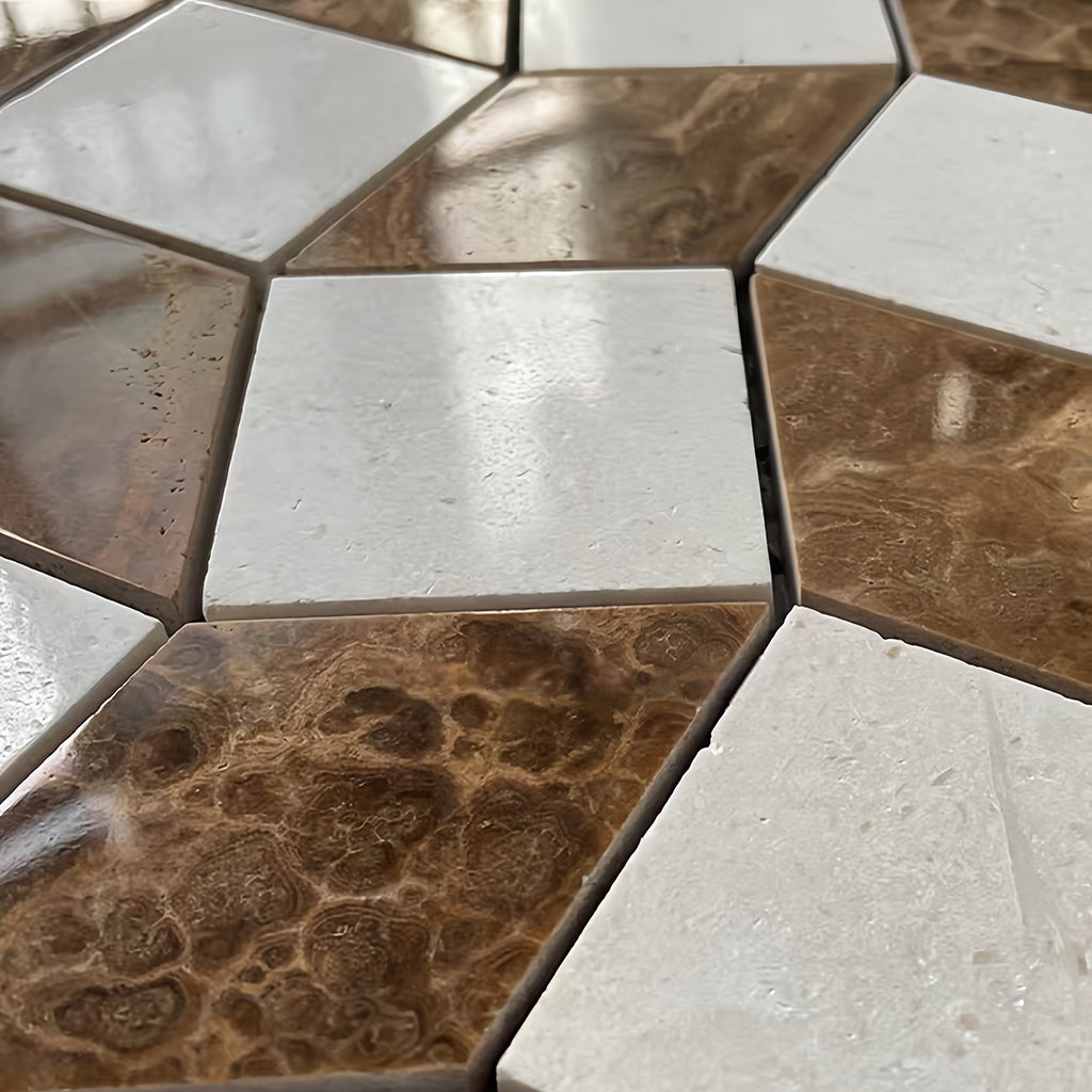 Handcrafted and authentic natural stone mosaic with unique textures in tobacco and sand colors for rustic charm. MST038 FOCTILE