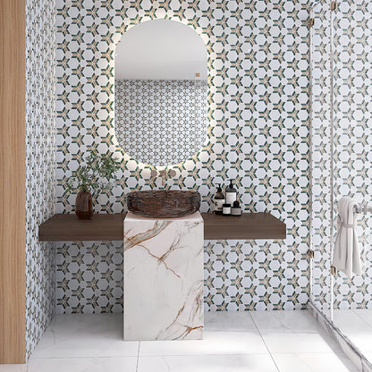 Minimalist modern bathroom design with large-scale marble mosaic floor for a spa-like feel MST039 FOC Tile