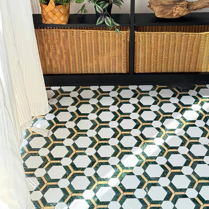 Retro Art Deco Green Marble Floor & Wall Tile - Luxury 3D Hexagon Mosaic MST039 FOC Tile