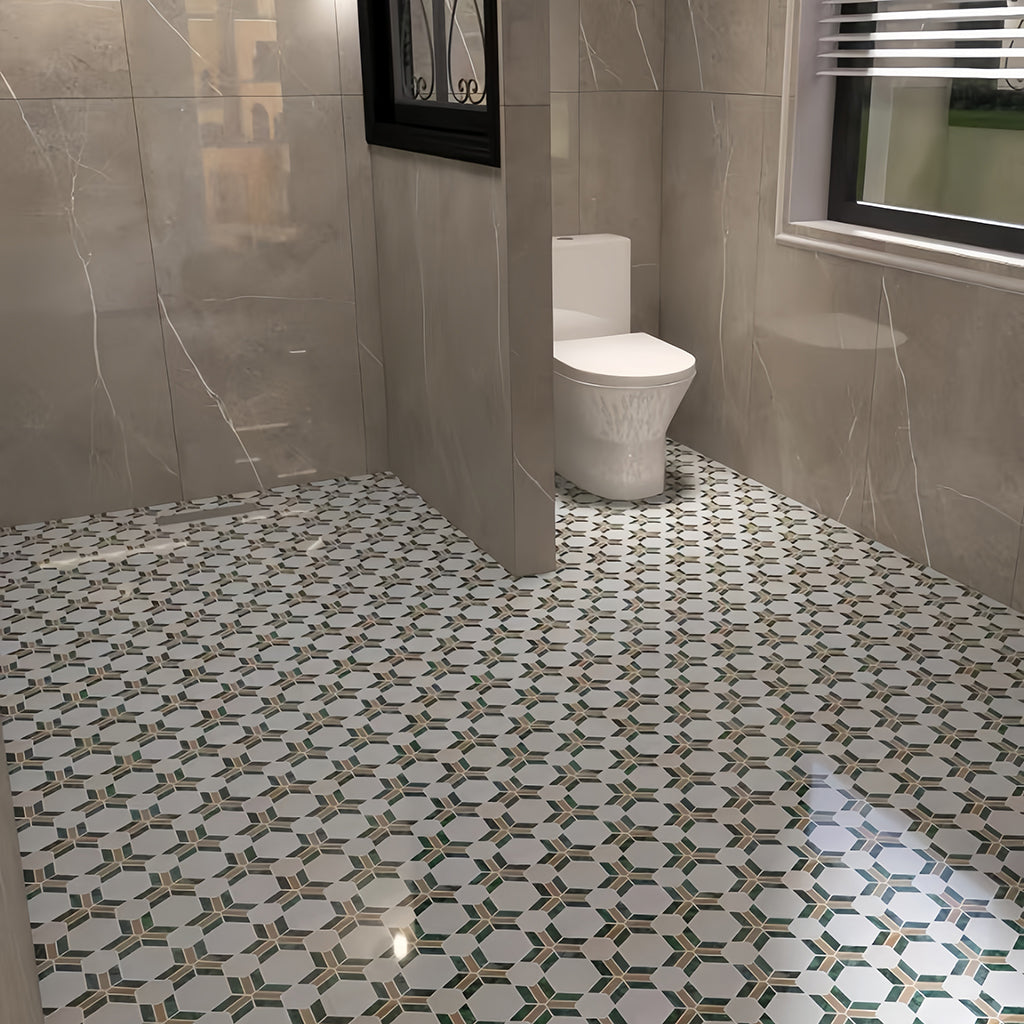 Retro Art Deco Green Marble Floor & Wall Tile - Luxury 3D Hexagon Mosaic MST039 FOC Tile
