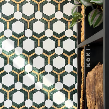 Seamless marble mosaic flooring in a sunlit interior, blending modern and classic aestheticsMST039 FOC Tile