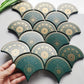 Green Fish-Scale Gold lined porcelain handmade Mosaic Tile - bathroom & kitchen wall and backsplash CPT220
