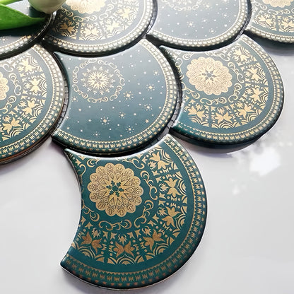 Green Fish-Scale Gold lined porcelain handmade Mosaic Tile - bathroom & kitchen wall and backsplash CPT220