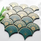 Green Fish-Scale Gold lined porcelain handmade Mosaic Tile - bathroom & kitchen wall and backsplash CPT220