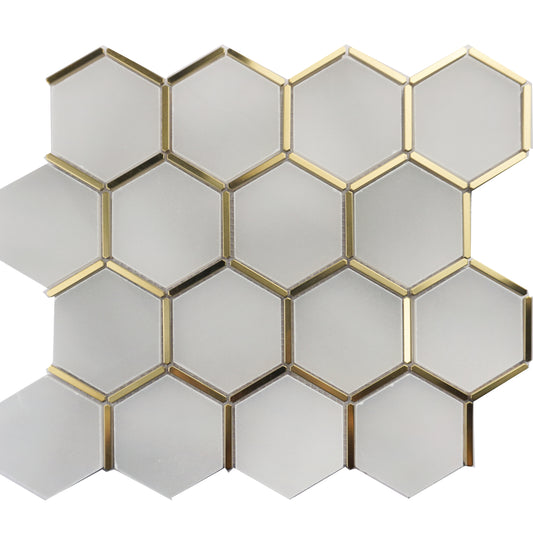 Gold Accent Gray Hexagon Marble Mosaic Tiles FCSMT44