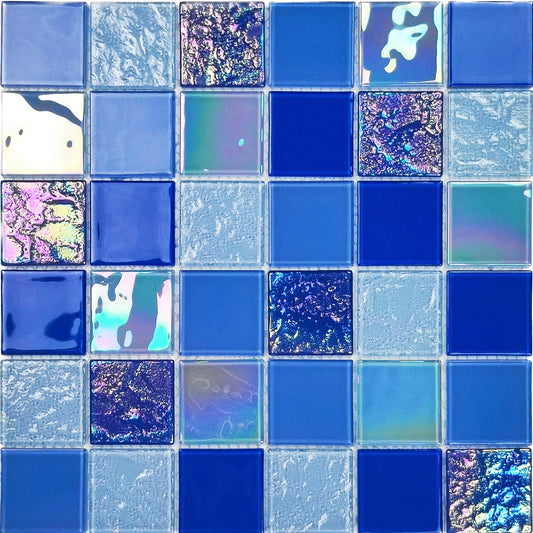 Blue Rainbow Glass Square Pool Mosaic Tiles - Luxury Outdoor Tile Design FCPGT21